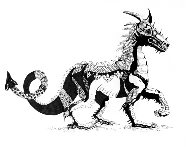 Dragon Pen and Ink Drawing by Joni LaBollita